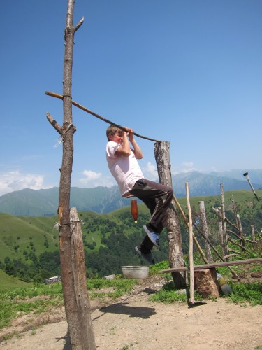 Chechen Boy On Self-Made High Bar
